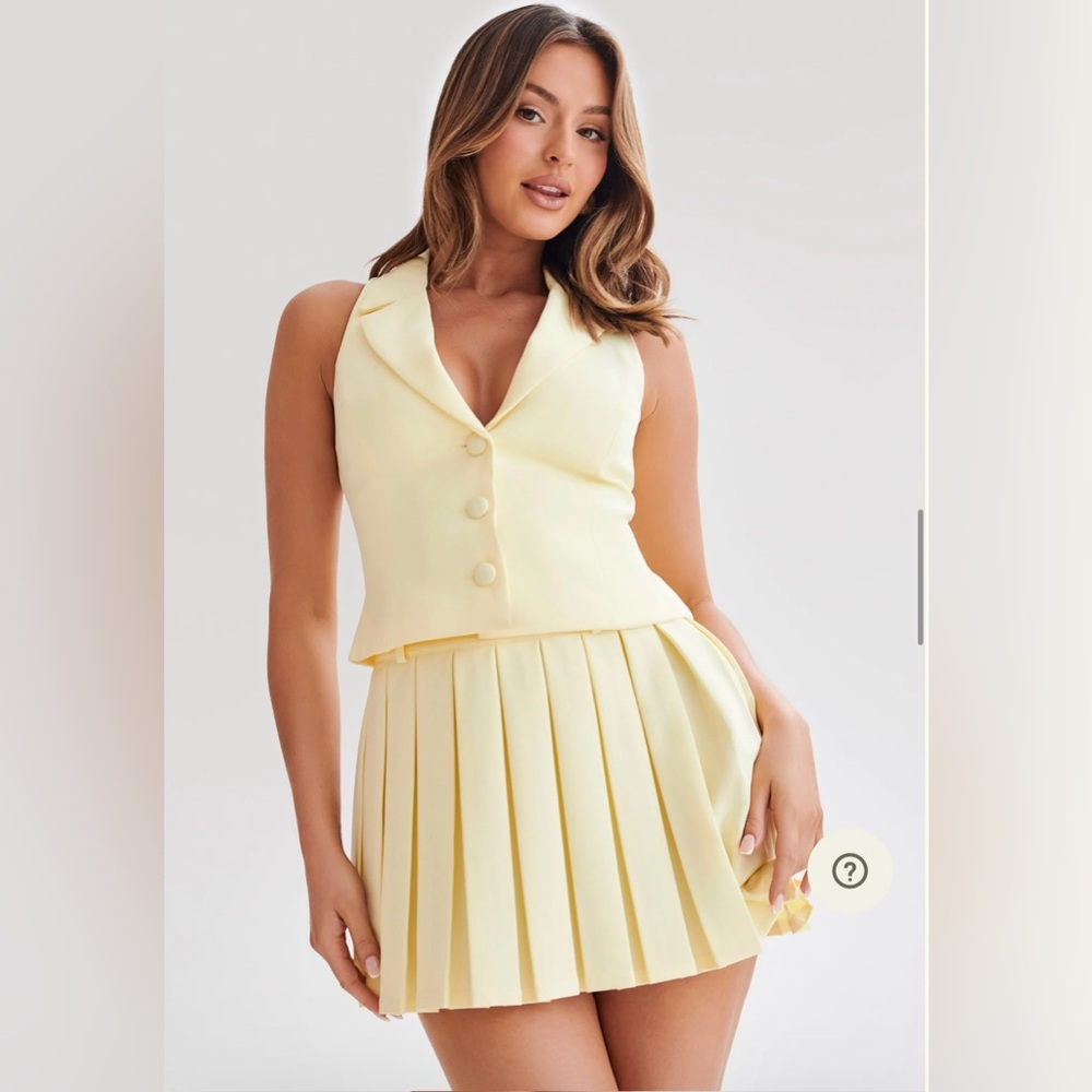 Meshki Yellow Pleated Skirt and Vest Set